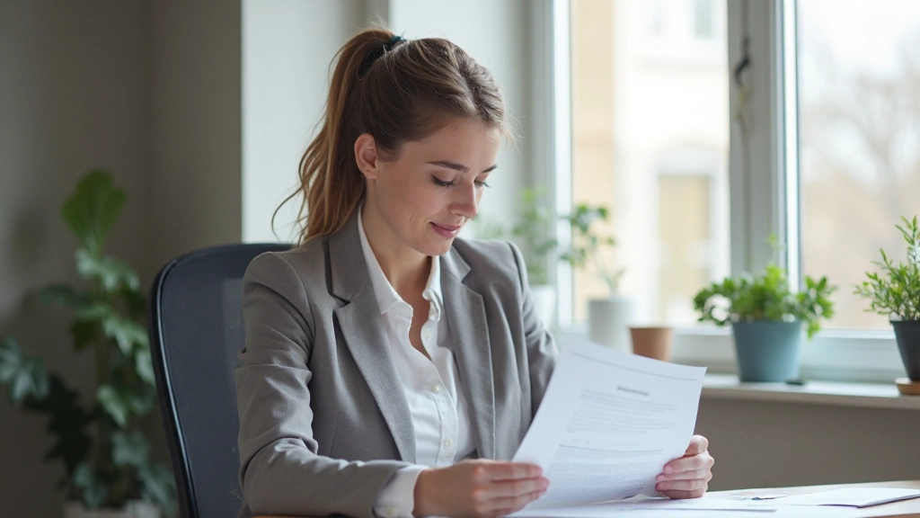 Person läser genom hyreskontrakt vid skrivbord med kaffe och anteckningsblock